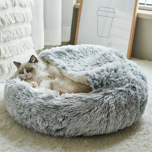 2-in-1 Pet Nest Soft Plush Bed for Cats and Small Dogs